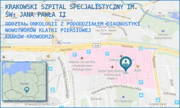 ODDZIAŁ ONKOLOGII Z PODODDZIAŁEM DIAGNOSTYKI NOWOTWORÓW KLATKI PIERSIOWEJ - KRAKOWSKI SZPITAL SPECJALISTYCZNY IM. ŚW. JANA PAWŁA II - UL. PRĄDNICKA 80,  KRAKÓW-KROWODRZA