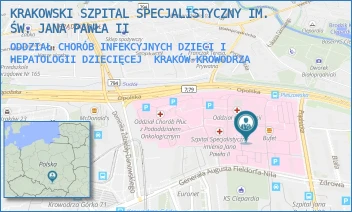 ODDZIAŁ CHORÓB INFEKCYJNYCH DZIECI I HEPATOLOGII DZIECIĘCEJ - KRAKOWSKI SZPITAL SPECJALISTYCZNY IM. ŚW. JANA PAWŁA II - UL. PRĄDNICKA 80,  KRAKÓW-KROWODRZA