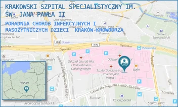 PORADNIA CHORÓB INFEKCYJNYCH I PASOŻYTNICZYCH DZIECI - KRAKOWSKI SZPITAL SPECJALISTYCZNY IM. ŚW. JANA PAWŁA II - UL. PRĄDNICKA 80,  KRAKÓW-KROWODRZA