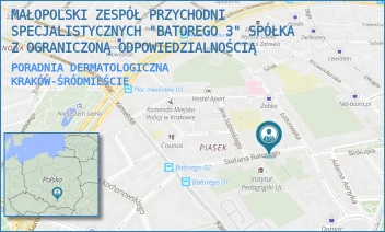PORADNIA DERMATOLOGICZNA - MAŁOPOLSKI ZESPÓŁ PRZYCHODNI SPECJALISTYCZNYCH "BATOREGO 3" SPÓŁKA Z OGRANICZONĄ ODPOWIEDZIALNOŚCIĄ - UL. BATOREGO 3,  KRAKÓW-ŚRÓDMIEŚCIE