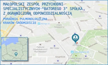 PORADNIA PULMONOLOGICZNA - MAŁOPOLSKI ZESPÓŁ PRZYCHODNI SPECJALISTYCZNYCH "BATOREGO 3" SPÓŁKA Z OGRANICZONĄ ODPOWIEDZIALNOŚCIĄ - UL. JULIANA DUNAJEWSKIEGO 5,  KRAKÓW-ŚRÓDMIEŚCIE