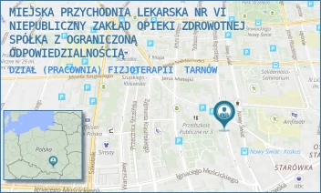 DZIAŁ (PRACOWNIA) FIZJOTERAPII - MIEJSKA PRZYCHODNIA LEKARSKA NR VI NIEPUBLICZNY ZAKŁAD OPIEKI ZDROWOTNEJ SPÓŁKA Z OGRANICZONĄ ODPOWIEDZIALNOŚCIĄ - UL. JÓZEFA SOWIŃSKIEGO 19,  TARNÓW