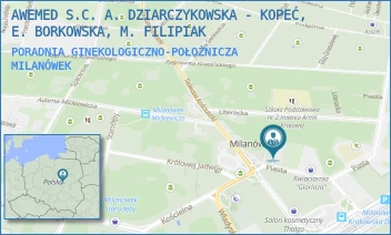 PORADNIA GINEKOLOGICZNO-POŁOŻNICZA - AWEMED S.C. A. DZIARCZYKOWSKA - KOPEĆ, E. BORKOWSKA, M. FILIPIAK - PIASTA 30,  MILANÓWEK