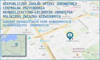 GABINET REHABILITACJI OSÓB NIEWIDOMYCH I SŁABOWIDZĄCYCH - NIEPUBLICZNY ZAKŁAD OPIEKI ZDROWOTNEJ CENTRALNA PRZYCHODNIA REHABILITACYJNO-LECZNICZA JEDNOSTKA POLSKIEGO ZWIĄZKU NIEWIDOMYCH - KARMELICKA 26,  ŚRÓDMIEŚCIE