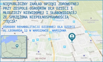 OŚRODEK REHABILITACJI DZIENNEJ DLA DZIECI UL.LEONARDA 12 W WARSZAWIE - NIEPUBLICZNY ZAKŁAD OPIEKI ZDROWOTNEJ PRZY ZESPOLE OŚRODKÓW DLA DZIECI I MŁODZIEŻY NIEWIDOMEJ I SŁABOWIDZĄCEJ ZE SPRZĘŻONA NIEPEŁNOSPRAWNOŚCIĄ  "TĘCZA" - LEONARDA 12,  WARSZAWA