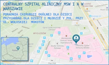 PORADNIA CHIRURGII OGÓLNEJ DLA DZIECI PRZYCHODNI DLA DZIECI I MŁODZIEY POL. PRZY UL. WOŁOSKIEJ - CENTRALNY SZPITAL KLINICZNY MSW I A W WARSZAWIE - WOŁOSKA 137,  MOKOTÓW