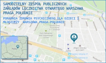PORADNIA ZDROWIA PSYCHICZNEGO DLA DZIECI I MŁODZIEŻY - SAMODZIELNY ZESPÓŁ PUBLICZNYCH ZAKŁADÓW LECZNICTWA OTWARTEGO WARSZAWA PRAGA POŁUDNIE - STYRSKA 44,  WARSZAWA PRAGA-POŁUDNIE