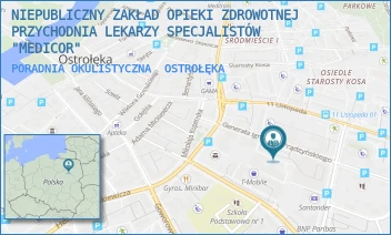 PORADNIA OKULISTYCZNA - NIEPUBLICZNY ZAKŁAD OPIEKI ZDROWOTNEJ PRZYCHODNIA LEKARZY SPECJALISTÓW "MEDICOR" - PRĄDZYŃSKIEGO 4-2/30,  OSTROŁĘKA