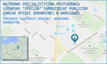 PORADNIA CHIRURGII OGÓLNEJ - WOJSKOWA SPECJALISTYCZNA PRZYCHODNIA LEKARSKA "SPECLEK" SAMODZIELNY PUBLICZNY ZAKŁAD OPIEKI ZDROWOTNEJ W WARSZAWIE - AL. GEN. CHRUSCIELA 103,  WARSZAWA REMBERTÓW