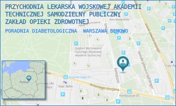 PORADNIA DIABETOLOGICZNA - PRZYCHODNIA LEKARSKA WOJSKOWEJ AKADEMII TECHNICZNEJ SAMODZIELNY PUBLICZNY ZAKŁAD OPIEKI ZDROWOTNEJ - KARTEZJUSZA 2,  WARSZAWA BEMOWO