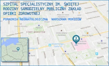 PORADNIA NEONATOLOGICZNA - SZPITAL SPECJALISTYCZNY IM. ŚWIĘTEJ RODZINY SAMODZIELNY PUBLICZNY ZAKŁAD OPIEKI ZDROWOTNEJ - ANTONIEGO JÓZEFA MADALIŃSKIEGO 25,  WARSZAWA MOKOTÓW