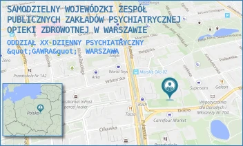 ODDZIAŁ XX DZIENNY PSYCHIATRYCZNY "GAWRA" - SAMODZIELNY WOJEWÓDZKI ZESPÓŁ PUBLICZNYCH ZAKŁADÓW PSYCHIATRYCZNEJ OPIEKI ZDROWOTNEJ W WARSZAWIE - DOLNA 42,  WARSZAWA