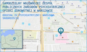 ODDZIAŁ IV PSYCHIATRYCZNY - SAMODZIELNY WOJEWÓDZKI ZESPÓŁ PUBLICZNYCH ZAKŁADÓW PSYCHIATRYCZNEJ OPIEKI ZDROWOTNEJ W WARSZAWIE - NOWOWIEJSKA 27,  WARSZAWA ŚRÓDMIEŚCIE