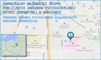 PORADNIA ZDROWIA PSYCHICZNEGO DLA DOROSŁYCH - SAMODZIELNY WOJEWÓDZKI ZESPÓŁ PUBLICZNYCH ZAKŁADÓW PSYCHIATRYCZNEJ OPIEKI ZDROWOTNEJ W WARSZAWIE - NOWOWIEJSKA 27,  WARSZAWA ŚRÓDMIEŚCIE