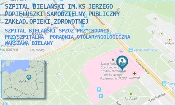 SZPITAL BIELAŃSKI SPZOZ PRZYCHODNIA PRZYSZPITALNA  PORADNIA OTOLARYNGOLOGICZNA - SZPITAL BIELAŃSKI IM.KS.JERZEGO POPIEŁUSZKI SAMODZIELNY PUBLICZNY ZAKŁAD OPIEKI ZDROWOTNEJ - CEGŁOWSKA 80,  WARSZAWA BIELANY