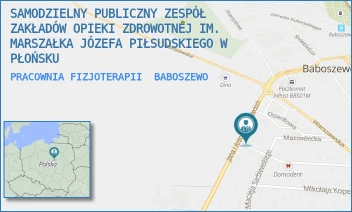 PRACOWNIA FIZJOTERAPII - SAMODZIELNY PUBLICZNY ZESPÓŁ ZAKŁADÓW OPIEKI ZDROWOTNEJ IM. MARSZAŁKA JÓZEFA PIŁSUDSKIEGO W PŁOŃSKU - JANA I ANTONIEGO BRODECKICH 7,  BABOSZEWO