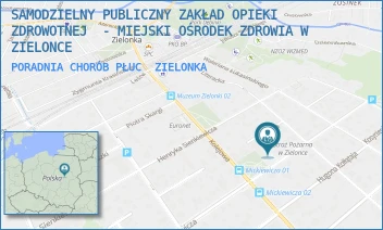 PORADNIA CHORÓB PŁUC - MIEJSKA PRZYCHODNIA ZDROWIA SAMODZIELNY PUBLICZNY ZAKŁAD OPIEKI ZDROWOTNEJ W ZIELONCE - MICKIEWICZA 18,  ZIELONKA
