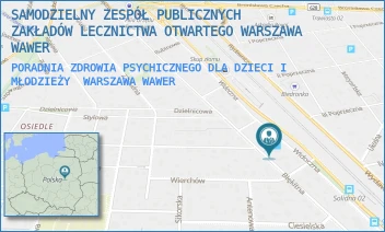 PORADNIA ZDROWIA PSYCHICZNEGO DLA DZIECI I MŁODZIEŻY - SAMODZIELNY ZESPÓŁ PUBLICZNYCH ZAKŁADÓW LECZNICTWA OTWARTEGO WARSZAWA WAWER - BŁĘKITNA 36,  WARSZAWA WAWER