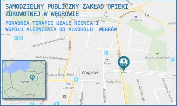 PORADNIA TERAPII UZALENIENIA I WSPÓŁUALEZNIENIA OD ALKOHOLU - SAMODZIELNY PUBLICZNY ZAKŁAD OPIEKI ZDROWOTNEJ W WĘGROWIE - KOŚCIUSZKI 15,  WĘGRÓW