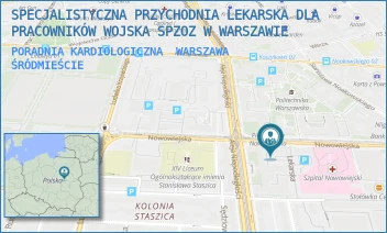 PORADNIA KARDIOLOGICZNA - SPECJALISTYCZNA PRZYCHODNIA LEKARSKA DLA PRACOWNIKÓW WOJSKA SPZOZ W WARSZAWIE - NOWOWIEJSKA 31,  WARSZAWA ŚRÓDMIEŚCIE