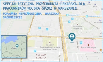 PORADNIA NEFROLOGICZNA - SPECJALISTYCZNA PRZYCHODNIA LEKARSKA DLA PRACOWNIKÓW WOJSKA SPZOZ W WARSZAWIE - NOWOWIEJSKA 31,  WARSZAWA ŚRÓDMIEŚCIE
