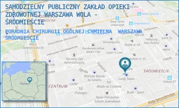 PORADNIA CHIRURGII OGÓLNEJ CHMIELNA - SAMODZIELNY PUBLICZNY ZAKŁAD OPIEKI ZDROWOTNEJ WARSZAWA WOLA - ŚRÓDMIEŚCIE - CHMIELNA 14,  WARSZAWA ŚRÓDMIEŚCIE
