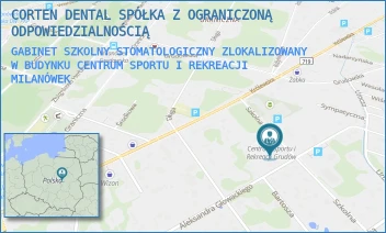 GABINET SZKOLNY STOMATOLOGICZNY ZLOKALIZOWANY W BUDYNKU CENTRUM SPORTU I REKREACJI - CORTEN DENTAL SPÓŁKA Z OGRANICZONĄ ODPOWIEDZIALNOŚCIĄ - SZKOLNA 6,  MILANÓWEK