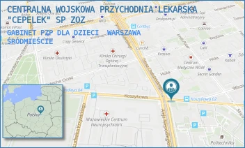 GABINET PZP DLA DZIECI - CENTRALNA WOJSKOWA PRZYCHODNIA LEKARSKA "CEPELEK" SP ZOZ - KOSZYKOWA 78,  WARSZAWA ŚRÓDMIEŚCIE