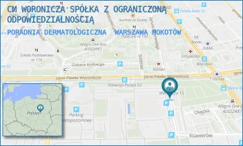 PORADNIA DERMATOLOGICZNA - CM WORONICZA SPÓŁKA Z OGRANICZONĄ ODPOWIEDZIALNOŚCIĄ - JANA PAWŁA WORONICZA 15,  WARSZAWA MOKOTÓW