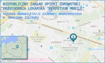 OŚRODEK REHABILITACJI DZIENNEJ BRONIEWSKIEGO 9 - NIEPUBLICZNY ZAKŁAD OPIEKI ZDROWOTNEJ - PRZYCHODNIA LEKARSKA "PERPETUUM MOBILE" - BRONIEWSKIEGO 9,  WARSZAWA ŻOLIBORZ