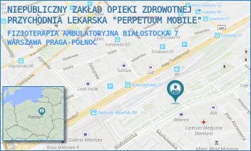 FIZJOTERAPIA AMBULATORYJNA BIAŁOSTOCKA 7 - NIEPUBLICZNY ZAKŁAD OPIEKI ZDROWOTNEJ - PRZYCHODNIA LEKARSKA "PERPETUUM MOBILE" - BIAŁOSTOCKA 7,  WARSZAWA PRAGA-PÓŁNOC