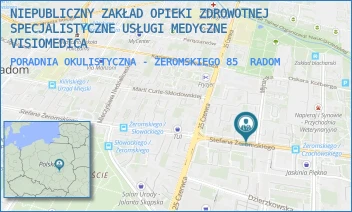 PORADNIA OKULISTYCZNA - ŻEROMSKIEGO 85 - NIEPUBLICZNY ZAKŁAD OPIEKI ZDROWOTNEJ SPECJALISTYCZNE USŁUGI MEDYCZNE VISIOMEDICA - ŻEROMSKIEGO 85,  RADOM