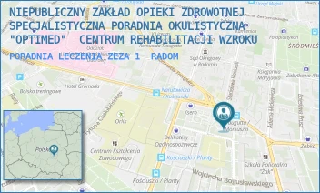 PORADNIA LECZENIA ZEZA 1 - NIEPUBLICZNY ZAKŁAD OPIEKI ZDROWOTNEJ SPECJALISTYCZNA PORADNIA OKULISTYCZNA "OPTIMED"  CENTRUM REHABILITACJI WZROKU - TRAUGUTTA 31/33,  RADOM