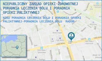 NZOZ PORADNIA LECZENIA BÓLU I PORADNIA OPIEKI PALIATYWNEJ-PORADNIA LECZENIA BÓLU - NIEPUBLICZNY ZAKŁAD OPIEKI ZDROWOTNEJ PORADNIA LECZENIA BÓLU I PORADNIA OPIEKI PALIATYWNEJ - 1905 ROKU 20,  RADOM