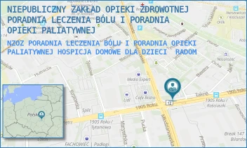 NZOZ PORADNIA LECZENIA BÓLU I PORADNIA OPIEKI PALIATYWNEJ HOSPICJA DOMOWE DLA DZIECI - NIEPUBLICZNY ZAKŁAD OPIEKI ZDROWOTNEJ PORADNIA LECZENIA BÓLU I PORADNIA OPIEKI PALIATYWNEJ - 1905 ROKU 20,  RADOM