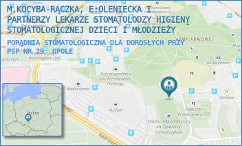 PORADNIA STOMATOLOGICZNA DLA DOROSŁYCH PRZY PSP NR 29 - M.KOCYBA-RĄCZKA, E.OLENIECKA I PARTNERZY LEKARZE STOMATOLODZY HIGIENY STOMATOLOGICZNEJ DZIECI I MŁODZIEŻY - UL. SZARYCH SZEREGÓW 1,  OPOLE