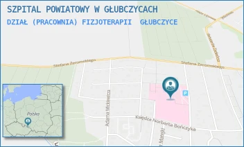 DZIAŁ (PRACOWNIA) FIZJOTERAPII - SZPITAL POWIATOWY W GŁUBCZYCACH - UL. MARII SKŁODOWSKIEJ CURIE 26,  GŁUBCZYCE