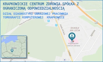 DZIAŁ DIAGNOSTYKI OBRAZOWEJ PRACOWNIA TOMOGRAFII KOMPUTEROWEJ - KRAPKOWICKIE CENTRUM ZDROWIA SPÓŁKA Z OGRANICZONĄ ODPOWIEDZIALNOŚCIĄ - UL. OŚ. XXX-LECIA 21,  KRAPKOWICE