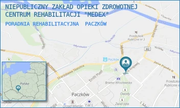 PORADNIA REHABILITACYJNA - NIEPUBLICZNY ZAKŁAD OPIEKI ZDROWOTNEJ CENTRUM REHABILITACJI "MEDEX" - UL. ARMII KRAJOWEJ 2/1,  PACZKÓW