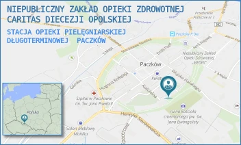 STACJA OPIEKI PIELĘGNIARSKIEJ DŁUGOTERMINOWEJ - NIEPUBLICZNY ZAKŁAD OPIEKI ZDROWOTNEJ CARITAS DIECEZJI OPOLSKIEJ - UL. KOŚCIELNA 13,  PACZKÓW
