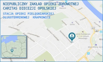 STACJA OPIEKI PIELĘGNIARSKIEJ DŁUGOTERMINOWEJ - NIEPUBLICZNY ZAKŁAD OPIEKI ZDROWOTNEJ CARITAS DIECEZJI OPOLSKIEJ - UL. MONIUSZKI 6,  KRAPKOWICE