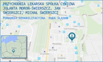 PORADNIA REHABILITACYJNA - PRZYCHODNIA LEKARSKA SPÓŁKA CYWILNA JOLANTA MOROŃ-ŚWIERSZCZ, JAN ŚWIERSZCZ, MICHAŁ ŚWIERSZCZ - UL. WAWELSKA 7,  RUDA ŚLĄSKA