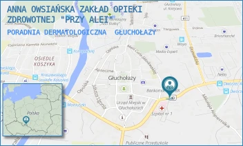 PORADNIA DERMATOLOGICZNA - ANNA OWSIAŃSKA ZAKŁAD OPIEKI ZDROWOTNEJ "PRZY ALEI" - UL. PRYMASA STEFANA WYSZYŃSKIEGO 1A,  GŁUCHOŁAZY