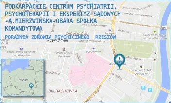 PORADNIA ZDROWIA PSYCHICZNEGO - PODKARPACKIE CENTRUM PSYCHIATRII, PSYCHOTERAPII I EKSPERTYZ SĄDOWYCH -A.MIERZWIŃSKA-OBARA SPÓŁKA KOMANDYTOWA - UL. ADAMA STANISŁAWA NARUSZEWICZA 15/1,  RZESZÓW