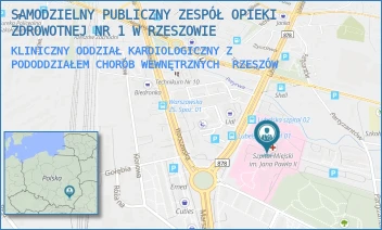 KLINICZNY ODDZIAŁ KARDIOLOGICZNY Z PODODDZIAŁEM CHORÓB WEWNĘTRZNYCH - SAMODZIELNY PUBLICZNY ZESPÓŁ OPIEKI ZDROWOTNEJ NR 1 W RZESZOWIE - UL. RYCERSKA 4,  RZESZÓW