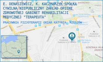 PRACOWNIA FIZJOTERAPII OFIAR KATYNIA - E. DENASIEWICZ, K. KACZMARZYK SPÓŁKA CYWILNA NIEPUBLICZNY ZAKŁAD OPIEKI ZDROWOTNEJ GABINET REHABILITACJI MEDYCZNEJ "TERAPEUTA" - UL. OFIAR KATYNIA 15,  RZESZÓW