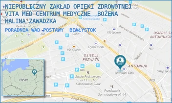 PORADNIA WAD POSTAWY - NIEPUBLICZNY ZAKŁAD OPIEKI ZDROWOTNEJ  VITA MED CENTRUM MEDYCZNE  BOŻENA HALINA ZAWADZKA - ANTONIUKOWSKA 11,  BIAŁYSTOK