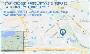 PORADNIA TERAPII UZALEŻNIENIA OD SUBSTANCJI PSYCHOAKTYWNYCH - "ETAP OŚRODEK PROFILAKTYKI I TERAPII DLA MŁODZIEŻY I DOROSŁYCH" - WŁÓKIENNICZA 7,  BIAŁYSTOK