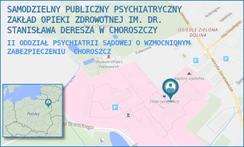 II ODDZIAŁ PSYCHIATRII SĄDOWEJ O WZMOCNIONYM ZABEZPIECZENIU - SAMODZIELNY PUBLICZNY PSYCHIATRYCZNY ZAKŁAD OPIEKI ZDROWOTNEJ IM. DR. STANISŁAWA DERESZA W CHOROSZCZY - PLAC DR ZYGMUNTA BRODOWICZA 1,  CHOROSZCZ