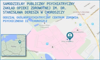 ODDZIAŁ OGÓLNOPSYCHIATRYCZNY CENTRUM ZDROWIA PSYCHICZNEGO II - SAMODZIELNY PUBLICZNY PSYCHIATRYCZNY ZAKŁAD OPIEKI ZDROWOTNEJ IM. DR. STANISŁAWA DERESZA W CHOROSZCZY - PLAC DR ZYGMUNTA BRODOWICZA 1,  CHOROSZCZ